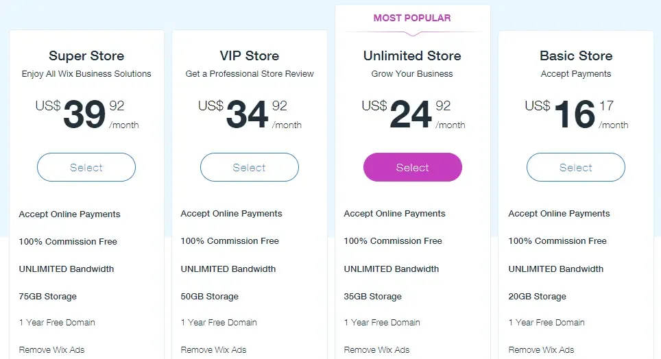 Wix ecommerce pricing