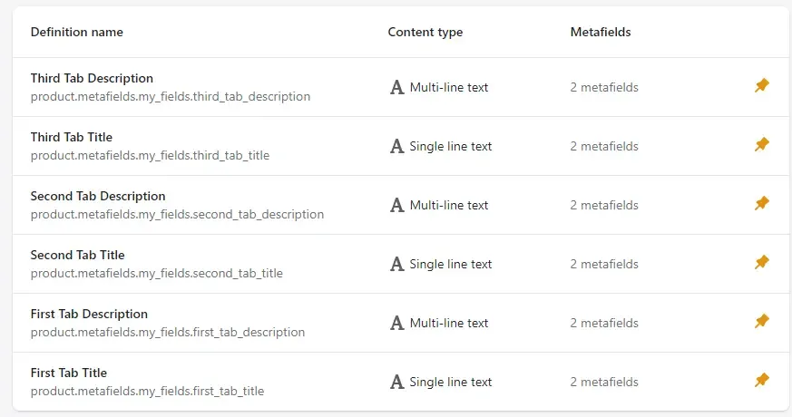 meta field definitions for product description accordion
