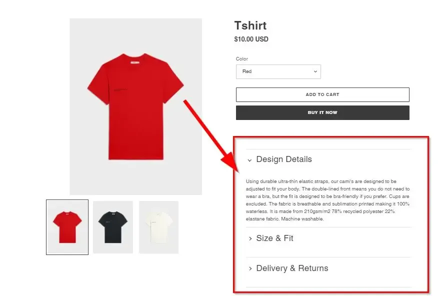 product description accordion - shopify